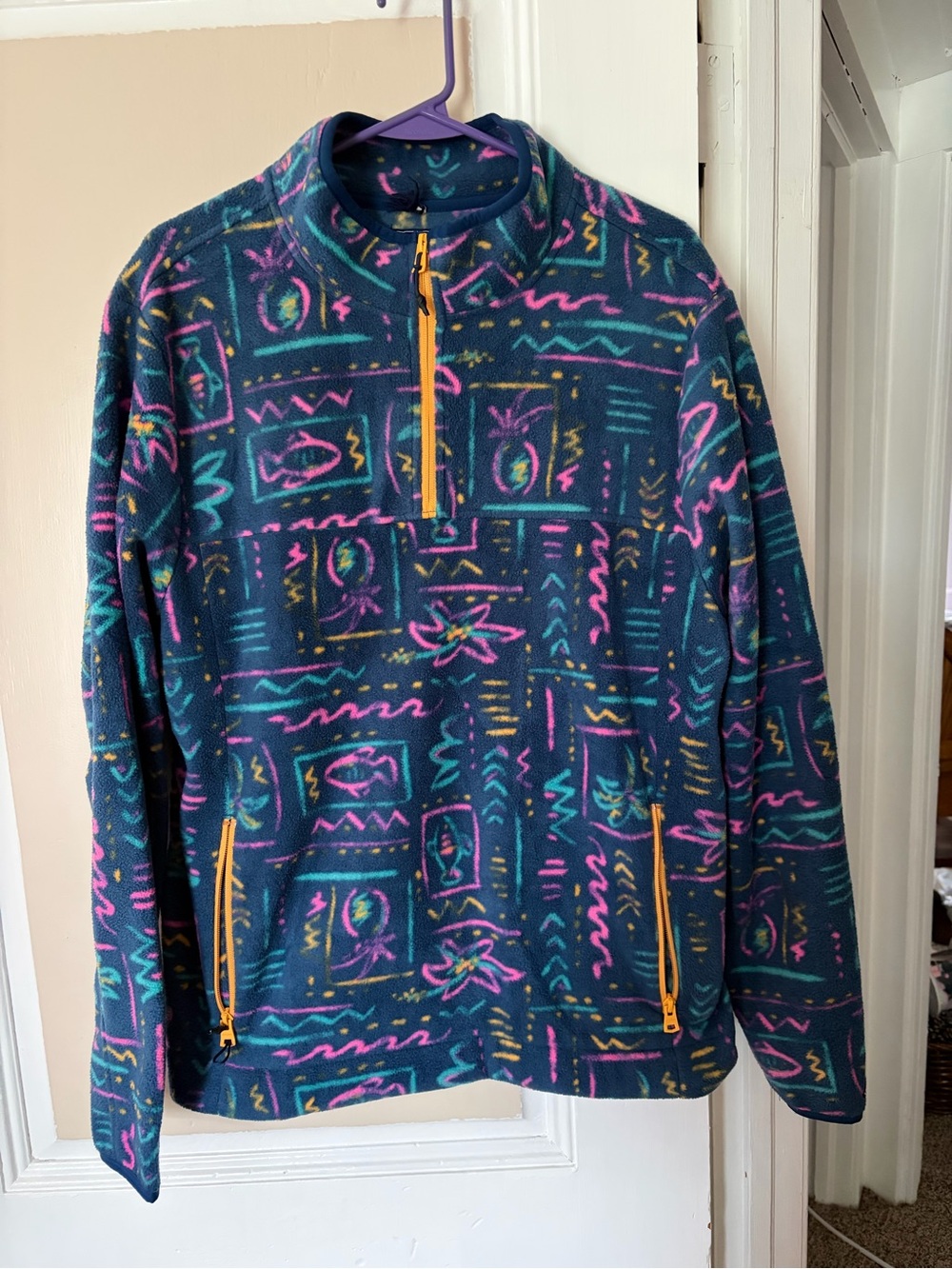chubbies Navy Abstract Pattern Half-Zip Pullover with Yellow Accents